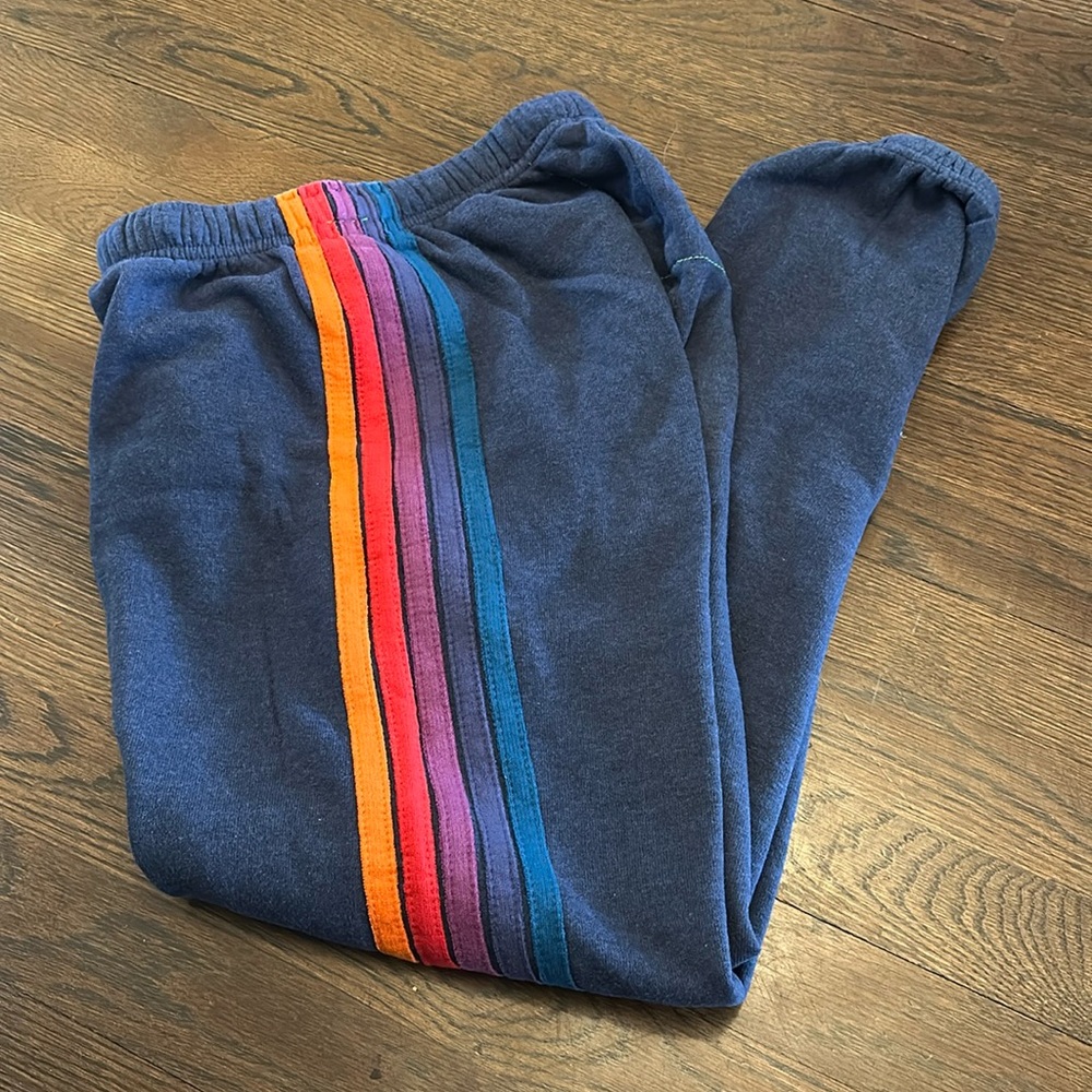 Aviator Nation, navy blue, stripped sweatpants. Adult small. Like new.